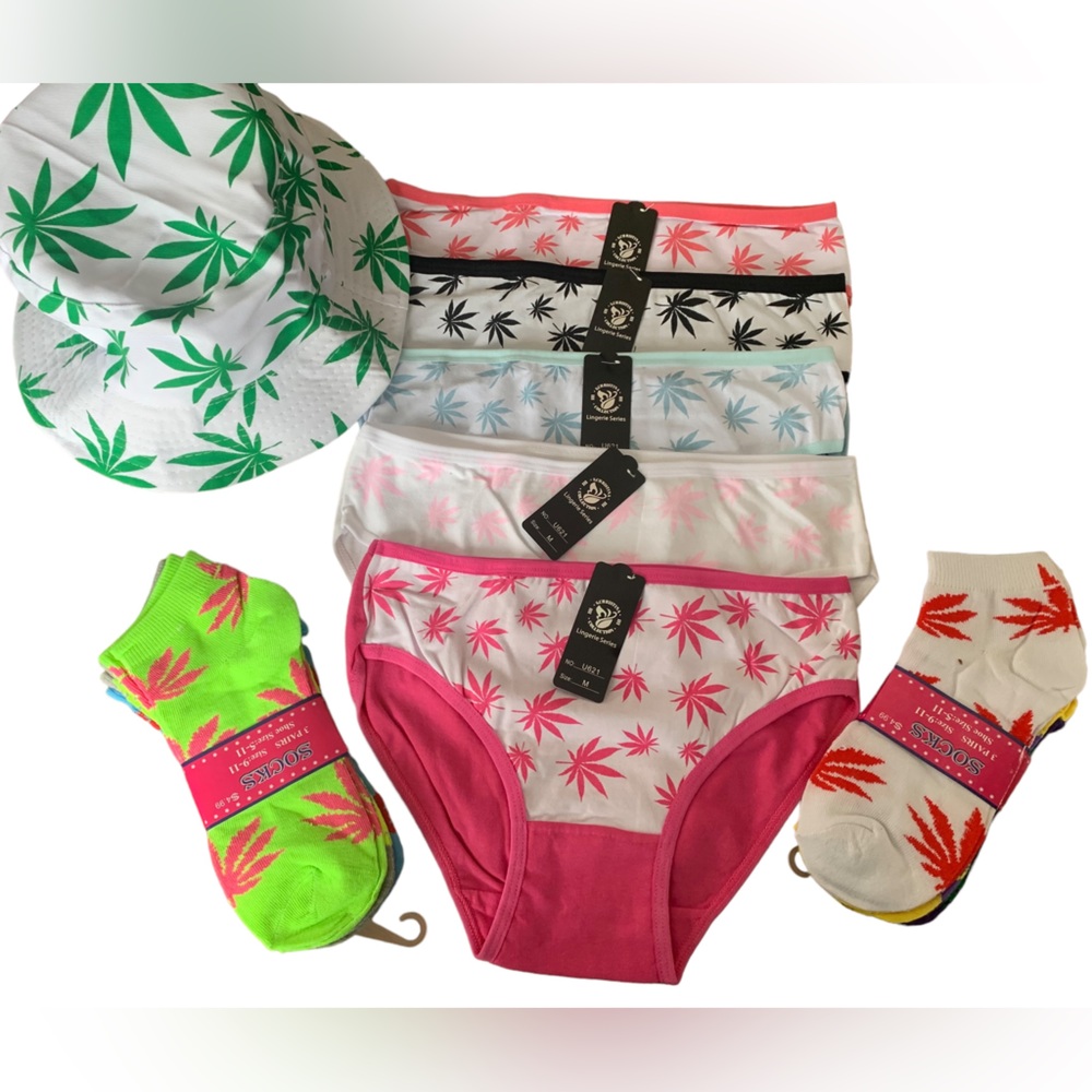 Weed Print set. Bucket hat. Socks. Underwear. All NWT